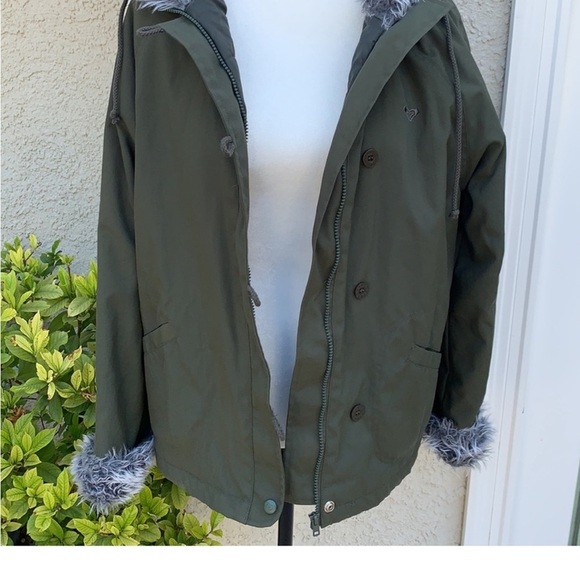 Roxy x Quicksilver Women's Army Green Nylon Faux Fur Collar Jacket Size M - Picture 5 of 9